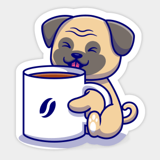 Cute Pug With Cup Of Coffee Sticker